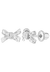 stunning minuscule tiny bow infant baby silver earrings